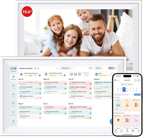 التقويم الرقمي 15.6 بوصة مخطط تقويم الحائط مع شاشة تعمل باللمس، التقويمات الإلكترونية لمنظم الأسرة، مزامنة مخطط المهام الذكية مع الهاتف عن طريق التطبيق لمخطط الوجبات، حامل مشاركة الصور والتركيب على الحائط in Kuwait