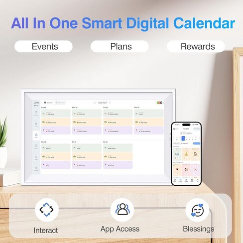 التقويم الرقمي 15.6 بوصة مخطط تقويم الحائط مع شاشة تعمل باللمس، التقويمات الإلكترونية لمنظم الأسرة، مزامنة مخطط المهام الذكية مع الهاتف عن طريق التطبيق لمخطط الوجبات، حامل مشاركة الصور والتركيب على الحائط in Kuwait
