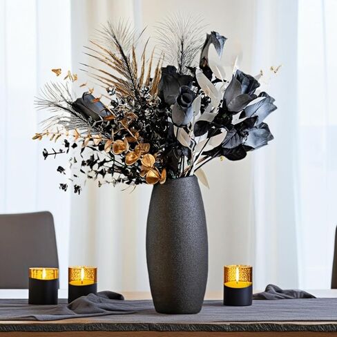 Black Gold Artificial Floral Arrangement, Rose & Eucalyptus Leaves Premium Textured Decorative Piece Modern Neutral Home Decor Elegant Dining Table Centerpiece Gothic Aesthetic Style Halloween Decor in Saudi Arabia