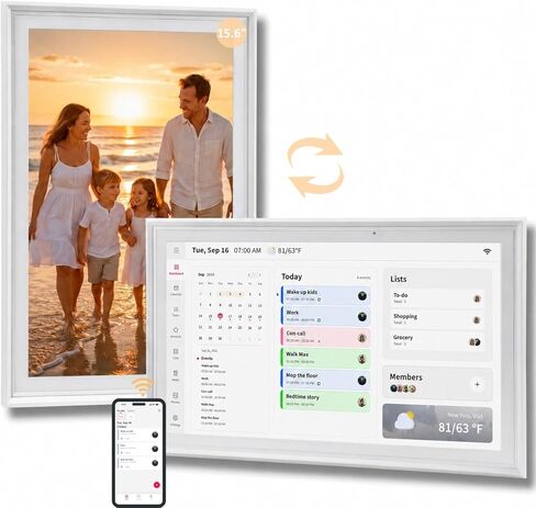 15.6" Smart Digital Calendar | No Subscription | Family Command Center Wall Planner with Chore Chart & Meal Planning | Real-time Sync | HD Touchscreen Photo Frame | Gift for Parents in Kuwait