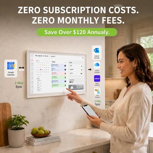 15.6" Smart Digital Calendar | No Subscription | Family Command Center Wall Planner with Chore Chart & Meal Planning | Real-time Sync | HD Touchscreen Photo Frame | Gift for Parents in Kuwait