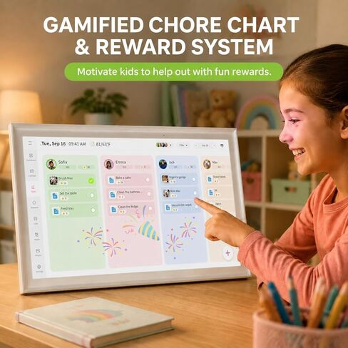 15.6" Smart Digital Calendar | No Subscription | Family Command Center Wall Planner with Chore Chart & Meal Planning | Real-time Sync | HD Touchscreen Photo Frame | Gift for Parents in Kuwait
