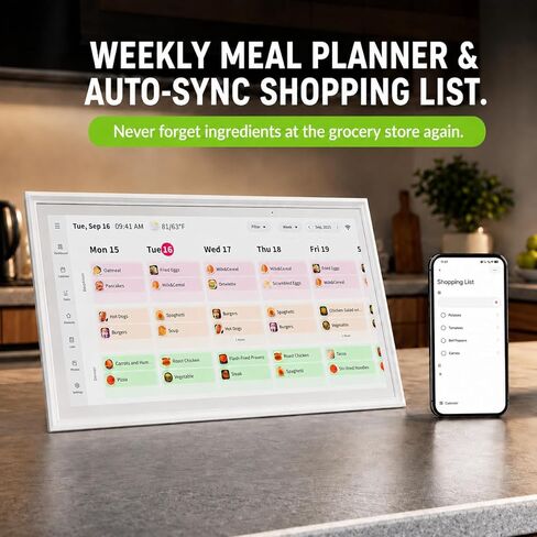 15.6" Smart Digital Calendar | No Subscription | Family Command Center Wall Planner with Chore Chart & Meal Planning | Real-time Sync | HD Touchscreen Photo Frame | Gift for Parents in Kuwait