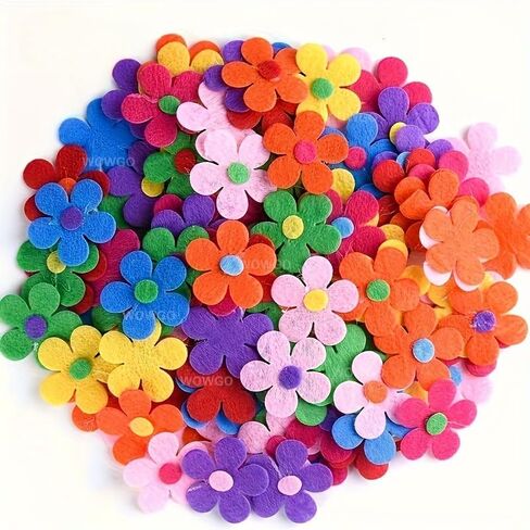 100PCS Colorful Felt Flower Craft Kit, DIY Fabric Flower Cutouts for Handmade Crafts, Scrapbooking, Classroom Projects, Bouquet Making & Party Decorations, Mixed Color Polyester Felt Flowers (100PCS) in Kuwait