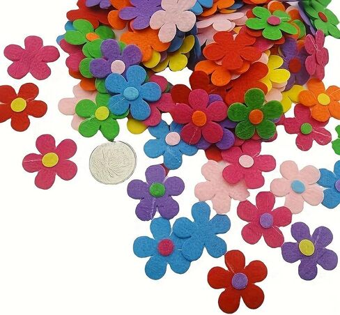 100PCS Colorful Felt Flower Craft Kit, DIY Fabric Flower Cutouts for Handmade Crafts, Scrapbooking, Classroom Projects, Bouquet Making & Party Decorations, Mixed Color Polyester Felt Flowers (100PCS) in Kuwait