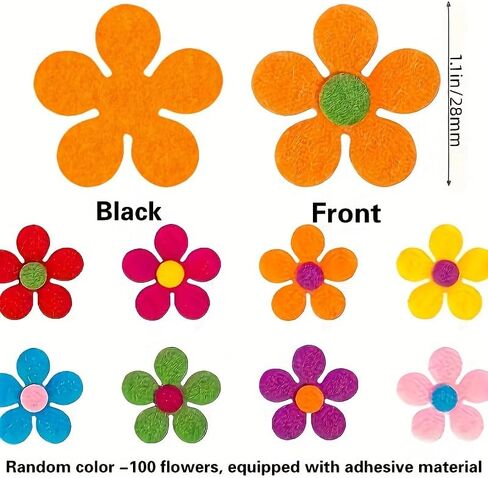 100PCS Colorful Felt Flower Craft Kit, DIY Fabric Flower Cutouts for Handmade Crafts, Scrapbooking, Classroom Projects, Bouquet Making & Party Decorations, Mixed Color Polyester Felt Flowers (100PCS) in Kuwait