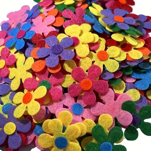 100PCS Colorful Felt Flower Craft Kit, DIY Fabric Flower Cutouts for Handmade Crafts, Scrapbooking, Classroom Projects, Bouquet Making & Party Decorations, Mixed Color Polyester Felt Flowers (100PCS) in Kuwait