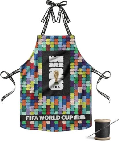 FIFA World Cup DIY Canvas Apron Kit – Soccer Fan Fabric Craft Project – Includes 24" x 43" Black & Multicolor Fabric Panel & Instructions – Create a 29" x 21" Handmade Apron in Kuwait