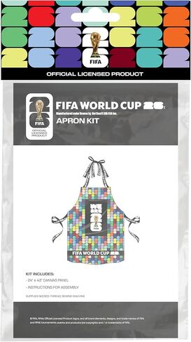 FIFA World Cup DIY Canvas Apron Kit – Soccer Fan Fabric Craft Project – Includes 24" x 43" Black & Multicolor Fabric Panel & Instructions – Create a 29" x 21" Handmade Apron in Kuwait