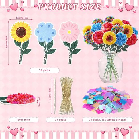 Breling 24 Sets Mother's Day Poke Art Craft Kit DIY Felt Flower Creative Crafts with Color Fabric Squares Punch Sticks Handmade Gifts for Mom from Daughter Son Mother's Day Gifts Home Activities in Kuwait