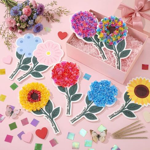 Breling 24 Sets Mother's Day Poke Art Craft Kit DIY Felt Flower Creative Crafts with Color Fabric Squares Punch Sticks Handmade Gifts for Mom from Daughter Son Mother's Day Gifts Home Activities in Kuwait