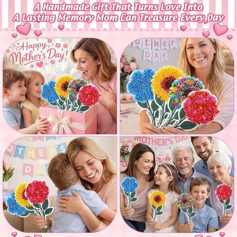 Breling 24 Sets Mother's Day Poke Art Craft Kit DIY Felt Flower Creative Crafts with Color Fabric Squares Punch Sticks Handmade Gifts for Mom from Daughter Son Mother's Day Gifts Home Activities in Kuwait