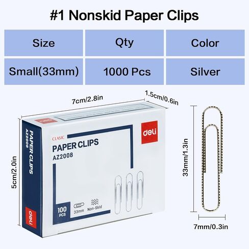 Deli #1 Nonskid Paper Clips, 1000 Medium Paper Clips, 10 Boxes of 100 Each, Silver in Saudi Arabia