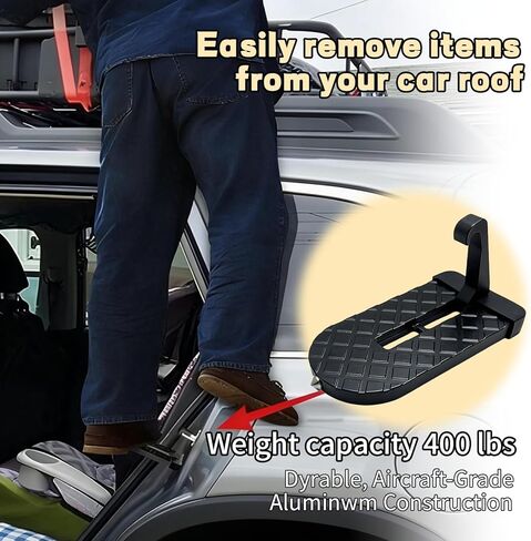 Car Door Step,Universal Car Door Latch Step for Car Roof Access,Aluminum Alloy Folding Step for SUV and Truck,Truck Accessory Door Step with Window Breaker Hammer, Rated for 400 lbs,Black in Kuwait