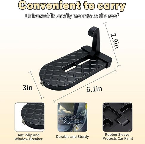 Car Door Step,Universal Car Door Latch Step for Car Roof Access,Aluminum Alloy Folding Step for SUV and Truck,Truck Accessory Door Step with Window Breaker Hammer, Rated for 400 lbs,Black in Kuwait