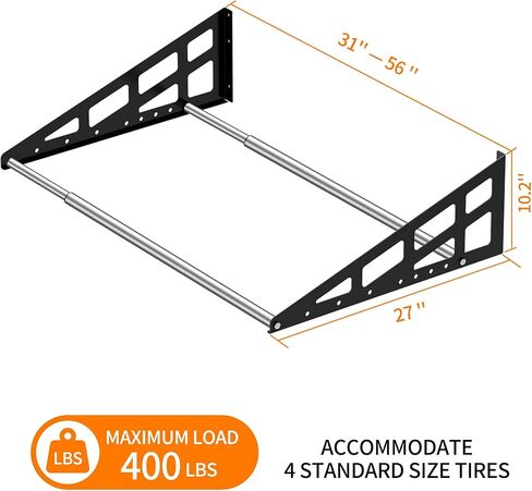 Tire Rack Wall Mount,Heavy Duty Adjustable 31"-56" Tire Storage Rack, Wheel Racks for Garage with Telescopic Rods, Hanging Garage in Kuwait