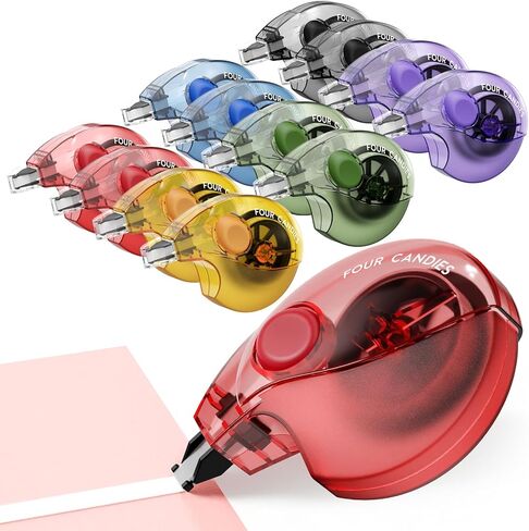 شريط تصحيح صامت من Four Candies، شريط تصحيح أبيض 12 حزمة، 26.2 قدم، أداة تطبيق مريحة وسهلة الاستخدام، تصحيحات فورية سريعة التنظيف، مستلزمات مكتبية ومدرسية ناعمة عالية العتامة ومقاومة للتمزق in Kuwait