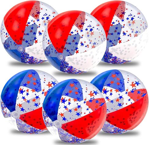 6 Pack 20 Inch Patriotic Inflatable Beach Balls Bulk, 4th of July Confetti Red White and Blue Large Beach Ball for Kids Adults 250th Anniversary Beach & Summer Pool Party Decorations Pool Toys Games in Kuwait