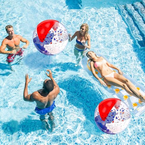 6 Pack 20 Inch Patriotic Inflatable Beach Balls Bulk, 4th of July Confetti Red White and Blue Large Beach Ball for Kids Adults 250th Anniversary Beach & Summer Pool Party Decorations Pool Toys Games in Kuwait