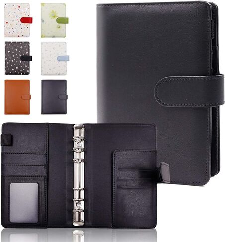 A6 Binder 6 Ring, Refillable Notebook Planner Cover, Small Leather Organizer Empty Binder for Budget,Journal,Photocard Holder,Recipe Book, Aesthetic Loose Leaf with Magnetic Buckle(floral blue, a6) in Kuwait