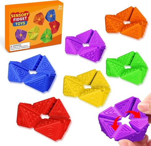 Fidget Sensory Toys for Kids - 6Pack Quiet Textures Sensory Flip Cube for ADHD, Anxiety & Stress Relief, Non-Toxic Durable Desk Fidgets for Classroom, Home & Travel, for Toddlers & Teens in Kuwait
