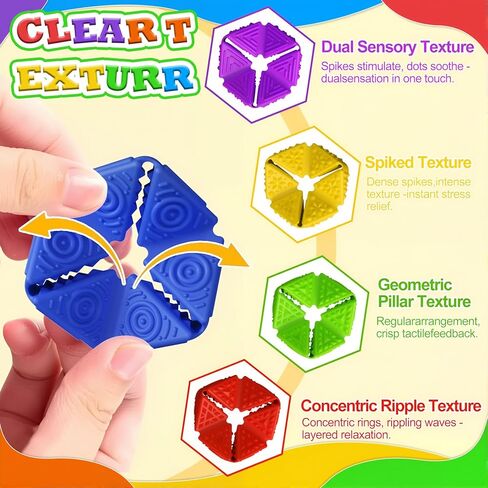 Fidget Sensory Toys for Kids - 6Pack Quiet Textures Sensory Flip Cube for ADHD, Anxiety & Stress Relief, Non-Toxic Durable Desk Fidgets for Classroom, Home & Travel, for Toddlers & Teens in Kuwait