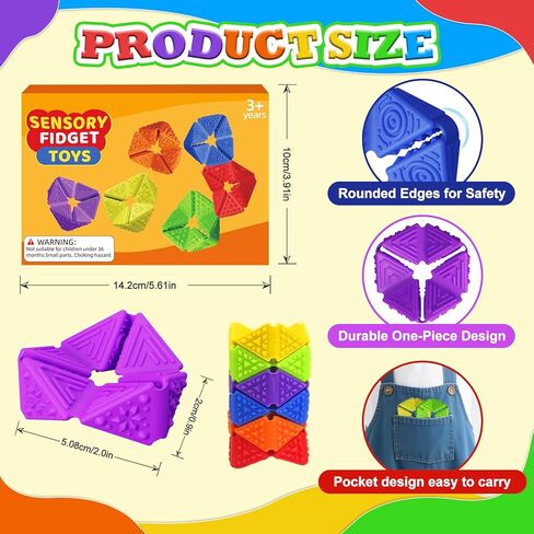 Fidget Sensory Toys for Kids - 6Pack Quiet Textures Sensory Flip Cube for ADHD, Anxiety & Stress Relief, Non-Toxic Durable Desk Fidgets for Classroom, Home & Travel, for Toddlers & Teens in Kuwait
