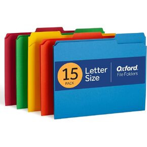 Oxford Colored File Folders, 15 Pack, 3 Tabs, 5 Assorted Colors, Letter Size (8.5" x 11"), Color-Coding for School, Office & Home Document Organization in Kuwait