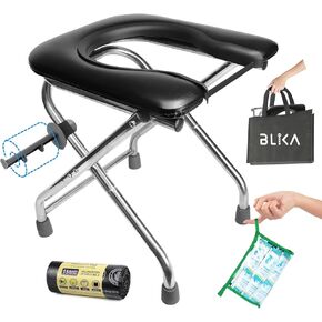 BLIKA Upgraded Portable Toilet for Camping, 350LBS Weight Capacity Portable Camping Toilet, Folding Toilet, Stainless Steel Portable Toilet with Soft Seat, Portable Toilet Travel Toilet Car Toilet in Kuwait
