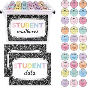 32 Pcs Teacher Labels Classroom Decor Composition Notebook Student Data Mailbox Card Sticky Tab 30 Pastal File Folder Label Teacher Organizer Supplies for Classroom Student Storage Back to School Gift in Kuwait