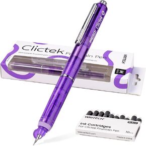 WRITECH Clictek Fountain Pen Retractable: Medium Nib Black Ink Includes 10 Refillable Cartridges No Leaking Smooth Writing Perfect for Office Journaling Beginners Gift in Kuwait