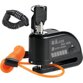 Rechargeable Motorcycle Disc Lock with 120dB Alarm, 5FT Reminder Cable with Anti-Theft Helmet Lock Cable, IP67 Waterproof, Universal Fit for Motorcycle Bike Scooter Ebike in Kuwait