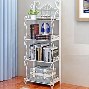 Four-Tier Bookshelf, Vintage Floor-Standing Bookcase, Tall Storage Rack for Cds, Films, and Books, Practical Book Organizer Shelves Suitable for Bedroom, Living Room, Bathroom, Kitchen in Kuwait