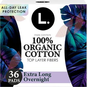 L. Ultra Thin Pads for Women, Organic Cotton Top Layer, Overnight Absorbency, Menstrual Pads with Wings, Made Without Synthetic Pesticides and Fragrances, 36 Count in Saudi Arabia