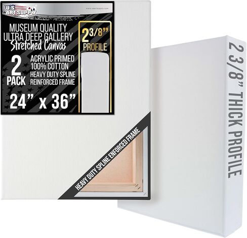 U.S. Art Supply Stretched Canvas for Painting 16" x 20" Museum 2-3/8" Extra Deep Profile, 17oz Acrylic Gesso Triple Primed, Gallery-Style (2 Pack), 100% Cotton, Art Canvases for Painting, Epoxy Resin in Kuwait