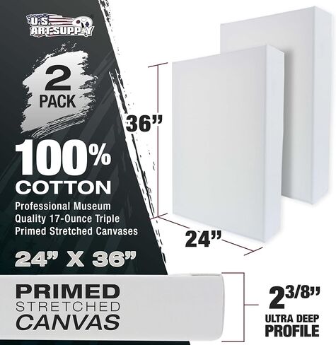 U.S. Art Supply Stretched Canvas for Painting 16" x 20" Museum 2-3/8" Extra Deep Profile, 17oz Acrylic Gesso Triple Primed, Gallery-Style (2 Pack), 100% Cotton, Art Canvases for Painting, Epoxy Resin in Kuwait