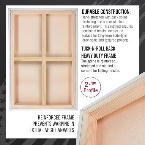 U.S. Art Supply Stretched Canvas for Painting 16" x 20" Museum 2-3/8" Extra Deep Profile, 17oz Acrylic Gesso Triple Primed, Gallery-Style (2 Pack), 100% Cotton, Art Canvases for Painting, Epoxy Resin in Kuwait