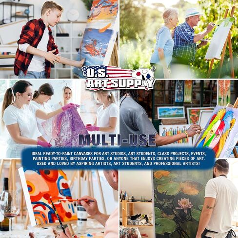 U.S. Art Supply Stretched Canvas for Painting 16" x 20" Museum 2-3/8" Extra Deep Profile, 17oz Acrylic Gesso Triple Primed, Gallery-Style (2 Pack), 100% Cotton, Art Canvases for Painting, Epoxy Resin in Kuwait