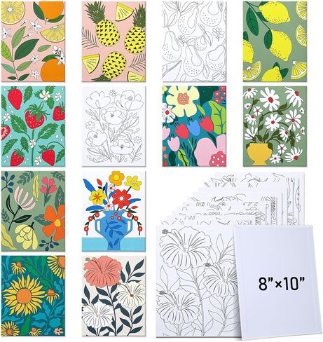 Tinlade 12 Pcs 7.9 x 9.8 Inch Pre Drawn Canvases for Painting Pre Stretched Canvas DIY Coloring Outline Painting Boards for Beginners Adults (Animal Style) in Kuwait