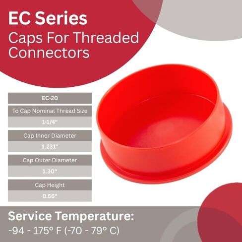 Caplugs EC-20 EC Series – Plastic Cap for Threaded Connectors, 100 Pack, Red LD-PE, Nominal Thread Size 1-1/4" Flanged, Protective Closures, Dirt and Moisture Seals, Finishing, Masking (99394481) in Saudi Arabia