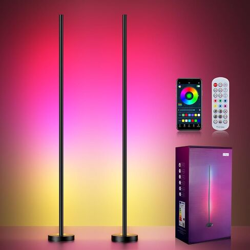 مصباح أرضي زاوية LED ذكي RGBICW من OIYN - 16 مليون لون DIY، 68+ مشهد، مزامنة الموسيقى، التطبيق والتحكم عن بعد، إضاءة محيطة متغيرة الألوان لغرف المعيشة وغرف النوم وغرف الألعاب in Kuwait