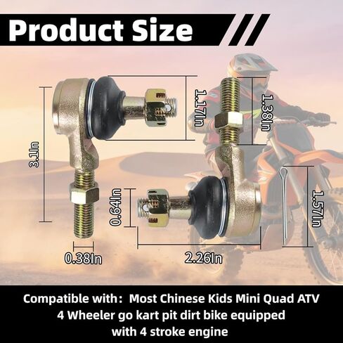 وصلة كروية لقضيب ربط اليد اليمنى واليسرى 10-10 مم متوافقة مع 50cc 70cc 90cc 110cc 125cc 200cc 250cc TaoTao Coolster Kazuma Chinese Kids Roketa Baja ATV Quad 4 Wheeler Go Kart أجزاء الدراجة الترابية 4 قطع in Kuwait