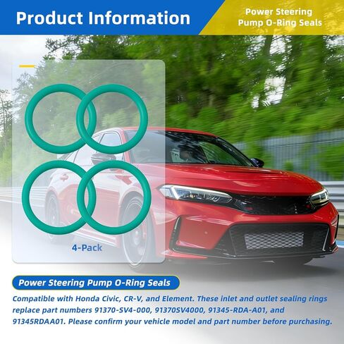 4 قطع من أختام حلقة مدخل ومخرج مضخة التوجيه، متوافقة مع Honda Civic، CR-V & Element، حلقات إغلاق مطاطية FKM، تحل محل 91370-SV4-000 و91345-RDA-A01 in Kuwait