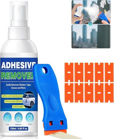 Adhesive Remover, Powerful Sticker Remover Spray with Scraper, Glue Remover for Windows, Glass, Plastic, Carpet, Rapidly Removes Sticker, Glue, Tape, Labels Remover and Car Sticker Remover in Kuwait