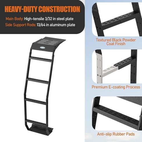 Hooke Road 4Runner Rear Hatch Ladder for 2010-2024 Toyota 4Runner 5th Gen, 4-Step Roof Luggage Rack Access Tailgate Ladder with 270-lb Load Capacity in Kuwait