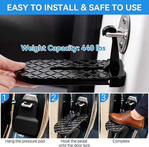 2 Pcs Car Door Step, Aluminum Alloy Car Door Latch Steps, Heavy Duty Doors Stand Pedal for Cars Roof Access, Anti-Slip Cars Step Hook with Thickened Rubber Gasket for SUV Truck Jeep in Kuwait