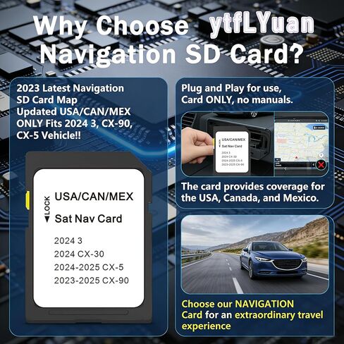 Latest Map Navigation SD Card, Compatible with 2023 2024 3 CX-5 CX-90 Support USA/Canada/Mexico New Maps in Kuwait