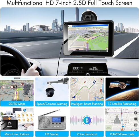 Upgarded 2026 GPS Navigator for Car,Truck RV-7'' HD Touchscreen Navigation System, Latest North/South America Maps,Free Lifetime Update,Speed&Red Light Warning,Turn-by-Turn Voice Guidance,for all cars in Kuwait