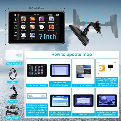 Upgarded 2026 GPS Navigator for Car,Truck RV-7'' HD Touchscreen Navigation System, Latest North/South America Maps,Free Lifetime Update,Speed&Red Light Warning,Turn-by-Turn Voice Guidance,for all cars in Kuwait