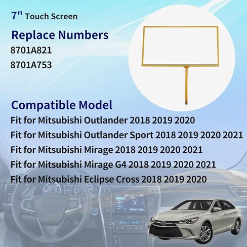 محول رقمي لشاشة تعمل باللمس 7 بوصة متوافق مع Mitsubishi Outlander Sport Mirage G4 Eclipse Cross 2018 2019 2020 2021 استبدال 8701A821 8701A753 لوحة زجاجية للملاحة in Kuwait
